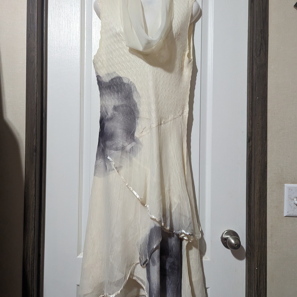 Komarov Water Colored Chiffon Layered Maxi Dress Size Large L Sleeveless $450